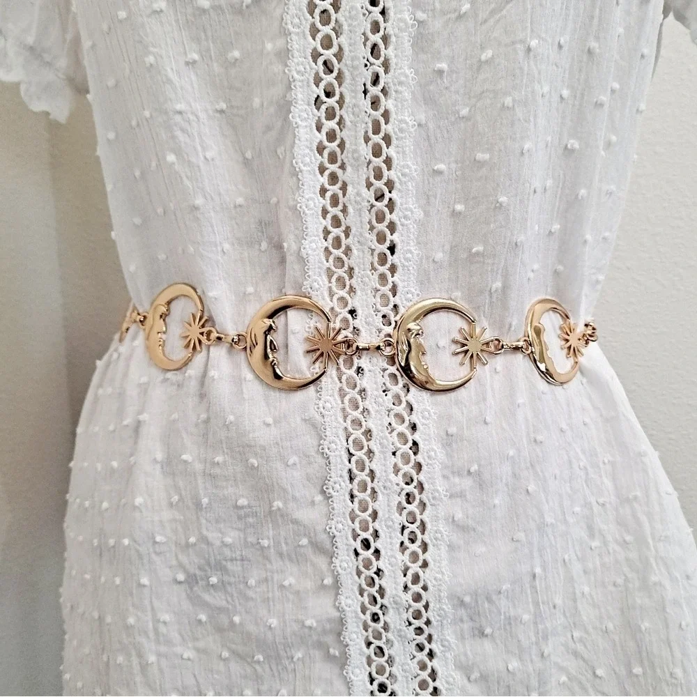 Gold Chain Chunky Boho Moon Sun Waist Belt XS to L Adjustable Celestial whimsy